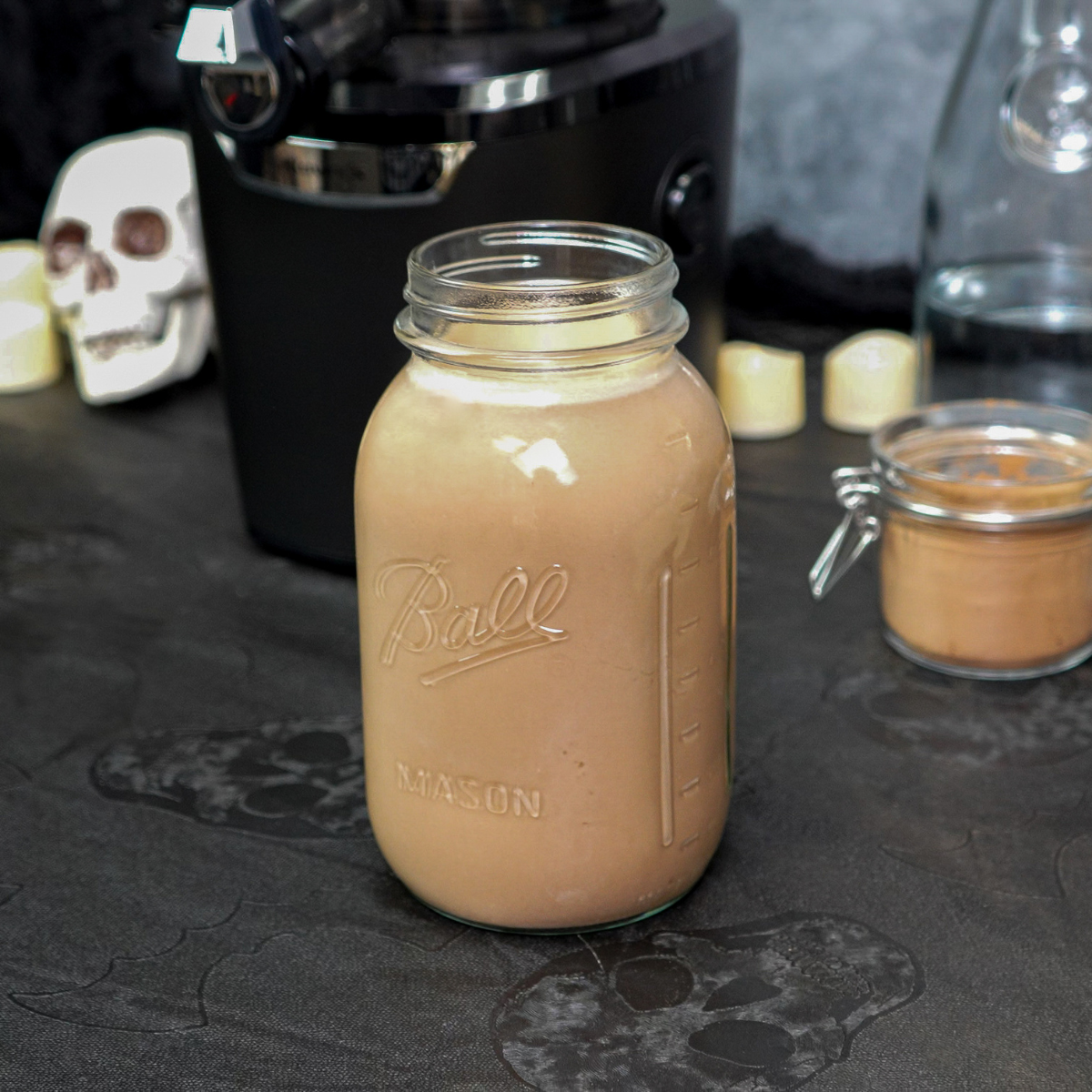 chocolate milk in a large mason jar